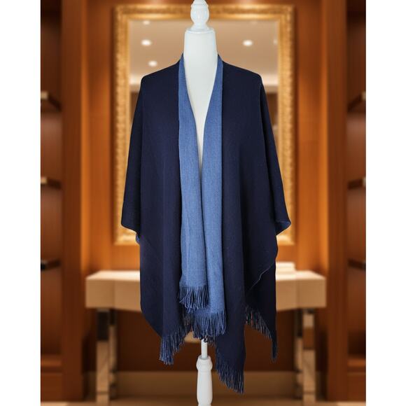 St. John Wool Rayon Blend Shawl Wrap | Reversible Navy & Periwinkle | One Size - Picture 2 of 9